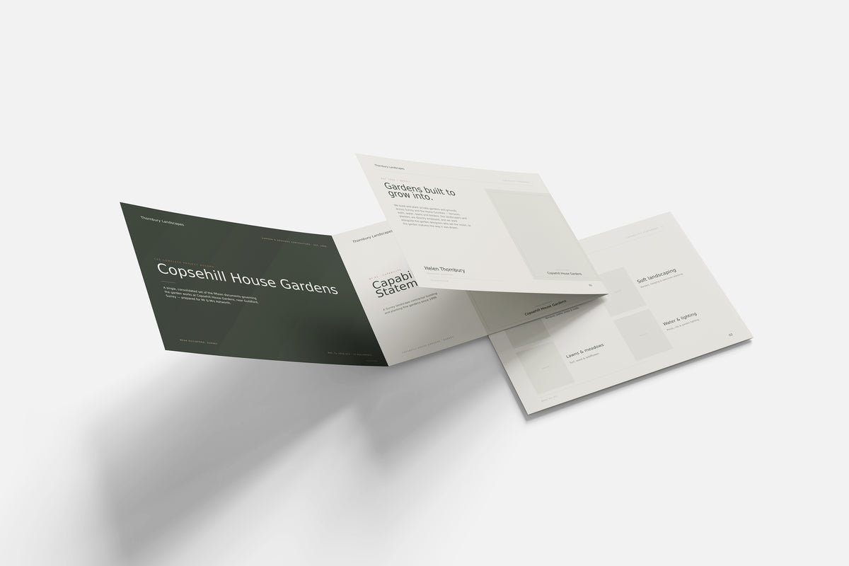 Landscape Gardener Project Pack in PowerPoint, printed documents stacked