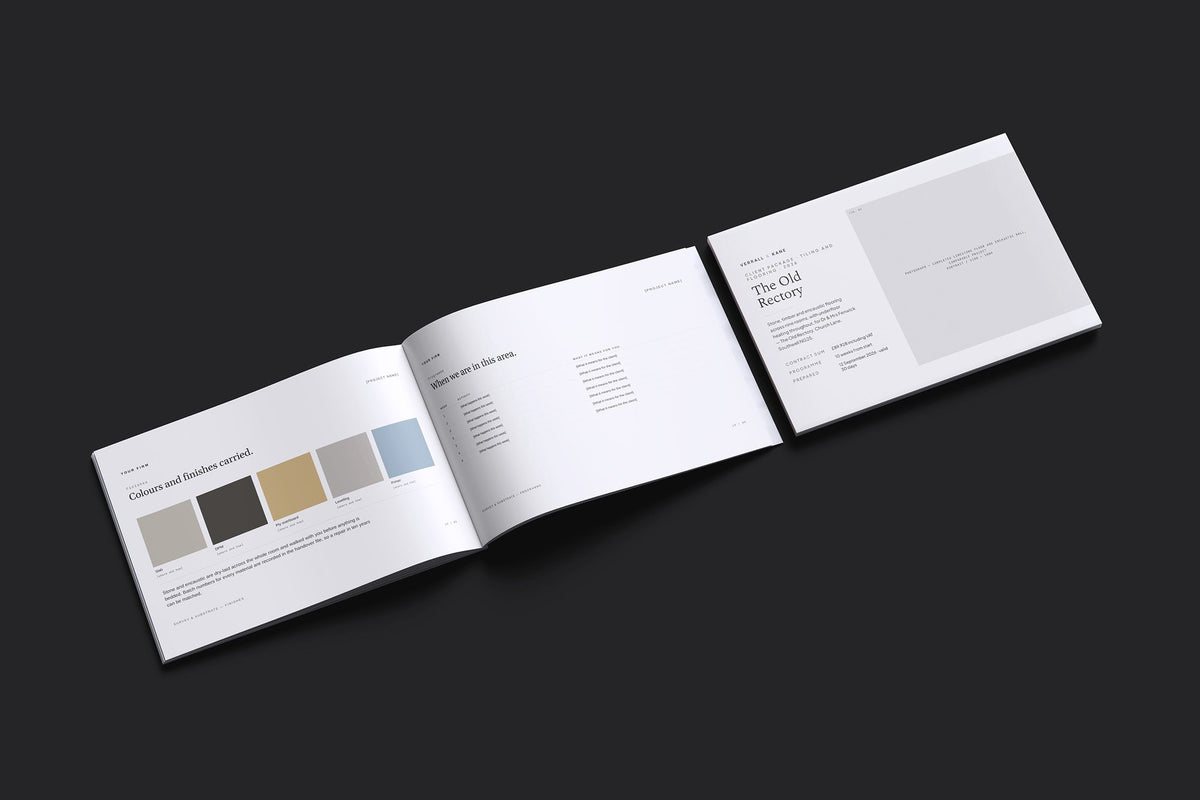 Tiler Client Package, Ivory colourway, cover and inside spread mockup