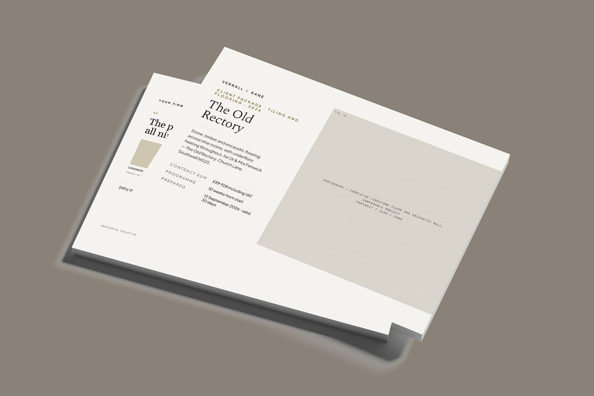 Tiler Client Package, Standard colourway, stacked books mockup