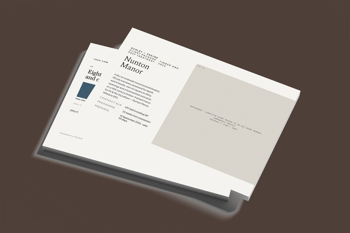 Timber Treatment Client Package, Standard colourway, stacked books mockup