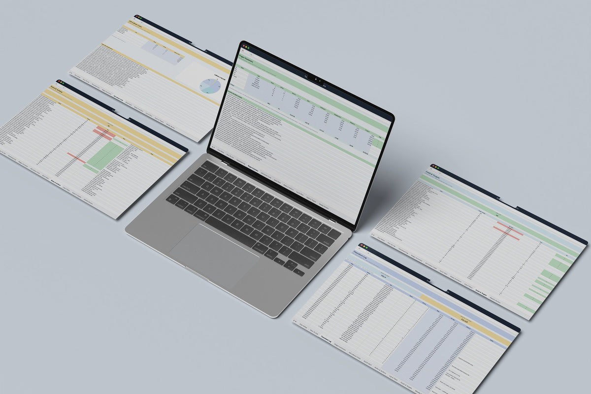 Timesheets and Wages Excel template, Wages Summary tab on a laptop screen