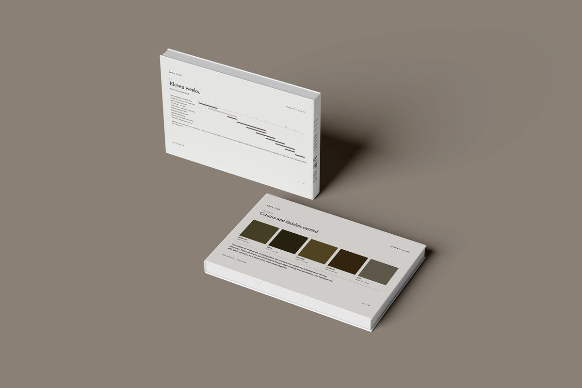 Tree Surgery Client Package, Ivory colourway, floating books mockup