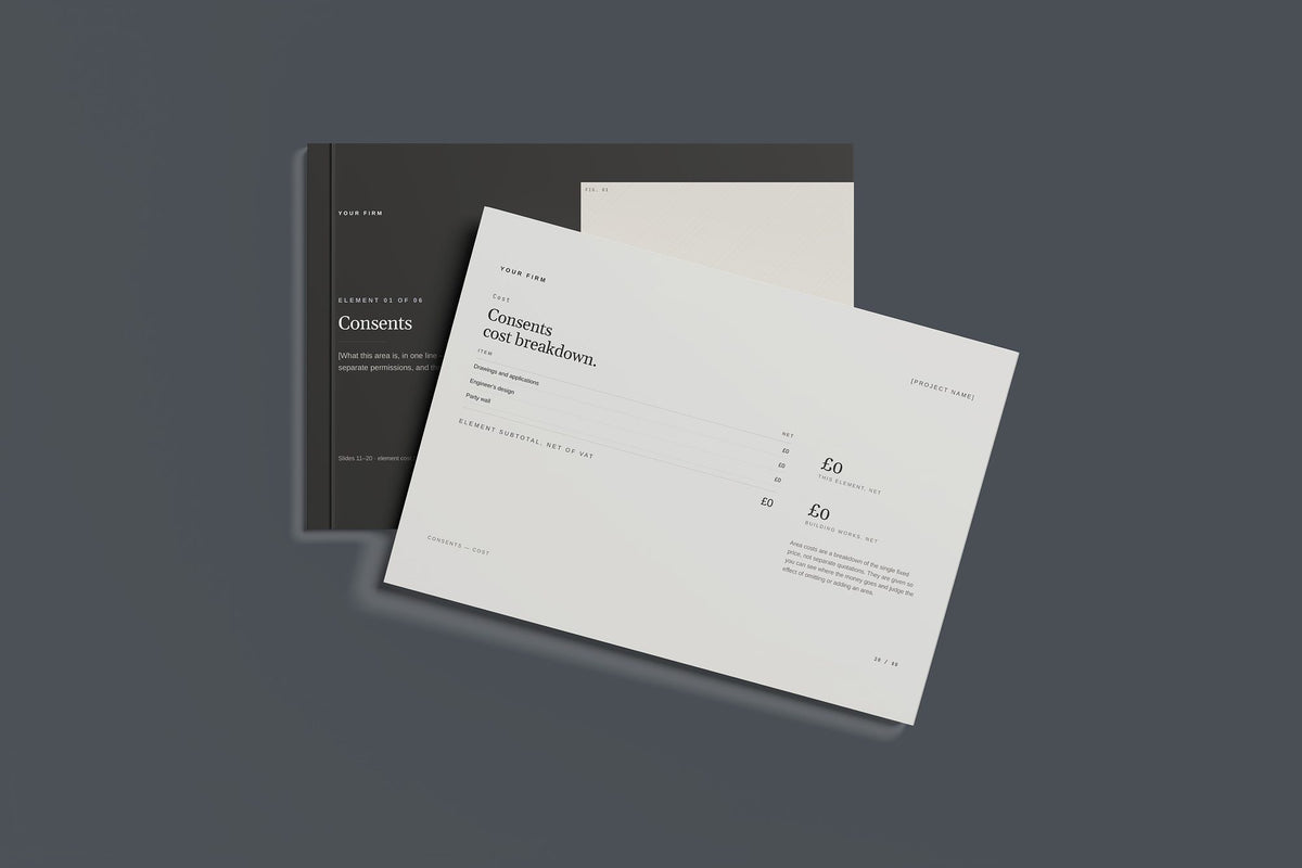 Two Storey Extension Client Package, Standard colourway, front and back cover mockup