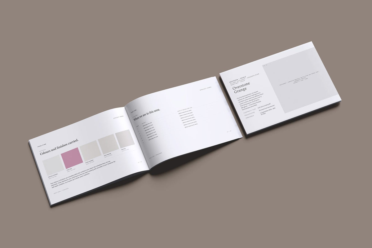 Underfloor Heating Client Package, Ivory colourway, cover and inside spread mockup
