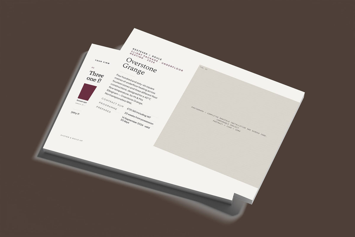 Underfloor Heating Client Package, Standard colourway, stacked books mockup