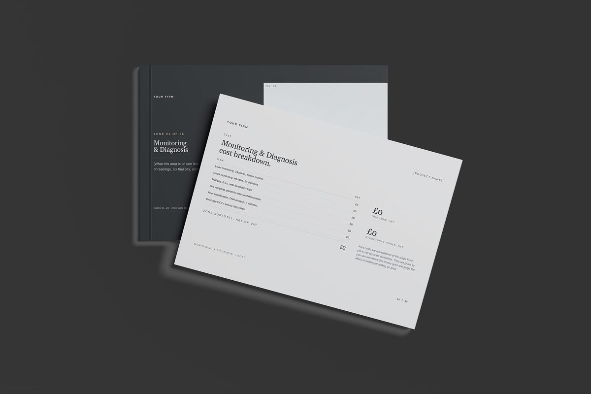Underpinning Client Package, Slate colourway, front and back cover mockup