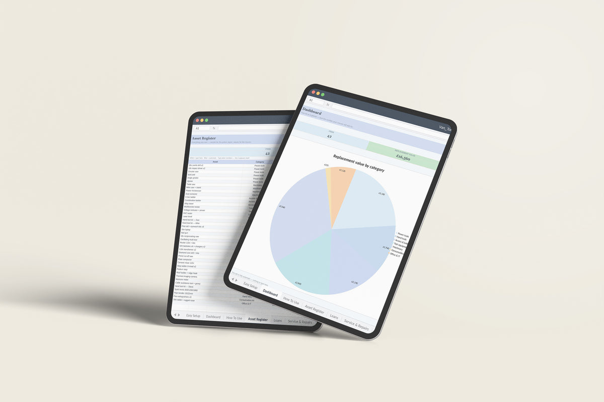 Van Tool Inventory Excel template on an iPad Pro