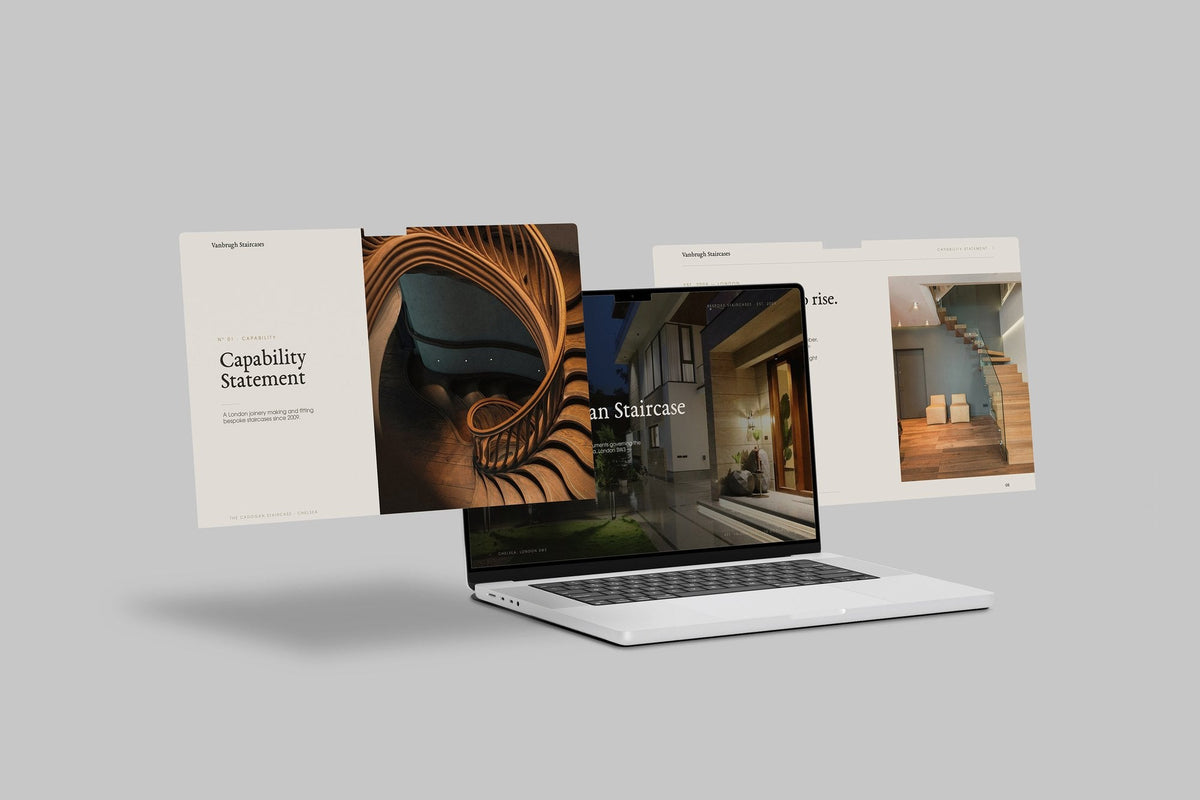 Staircase Maker Project Pack in PowerPoint, shown on laptop screens