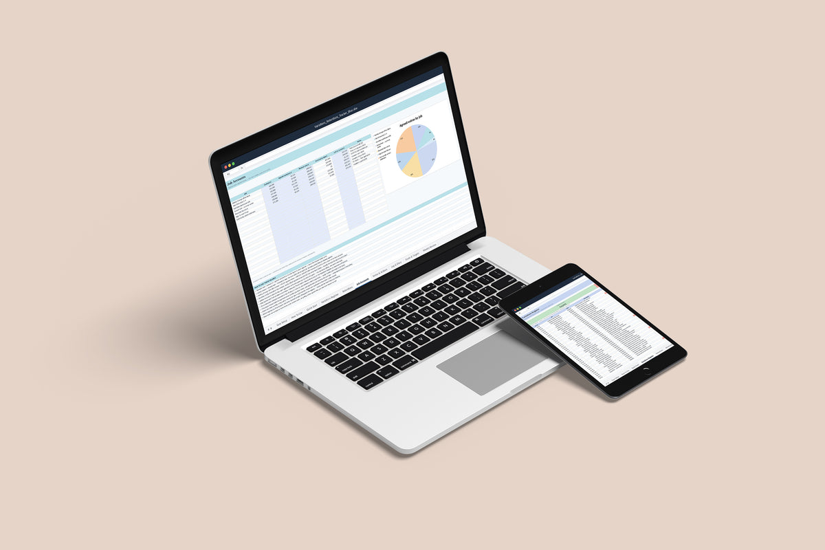 Variations and Retentions Tracker Excel template on a MacBook and iPad, second view