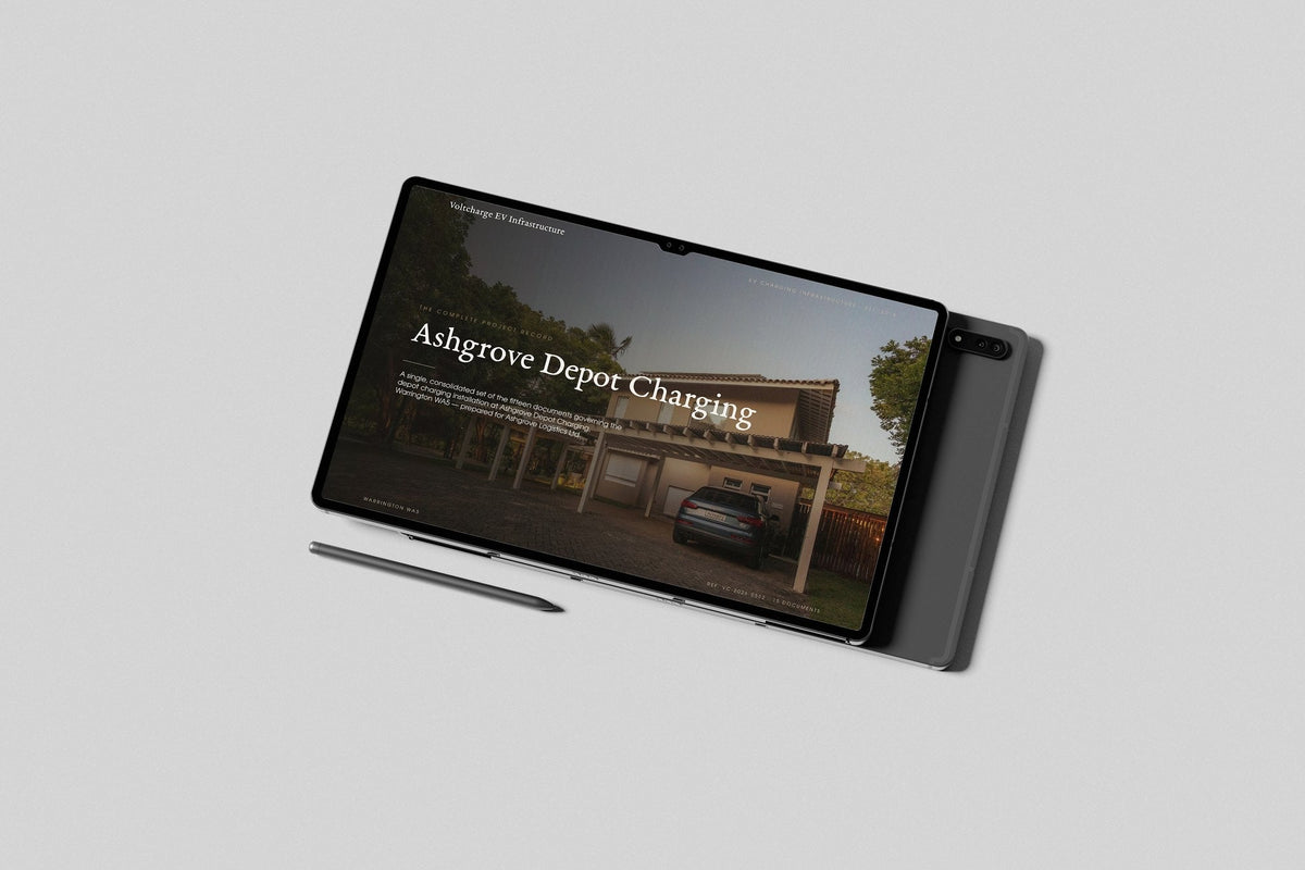 EV Charger Installer Project Pack in PowerPoint, shown on a tablet