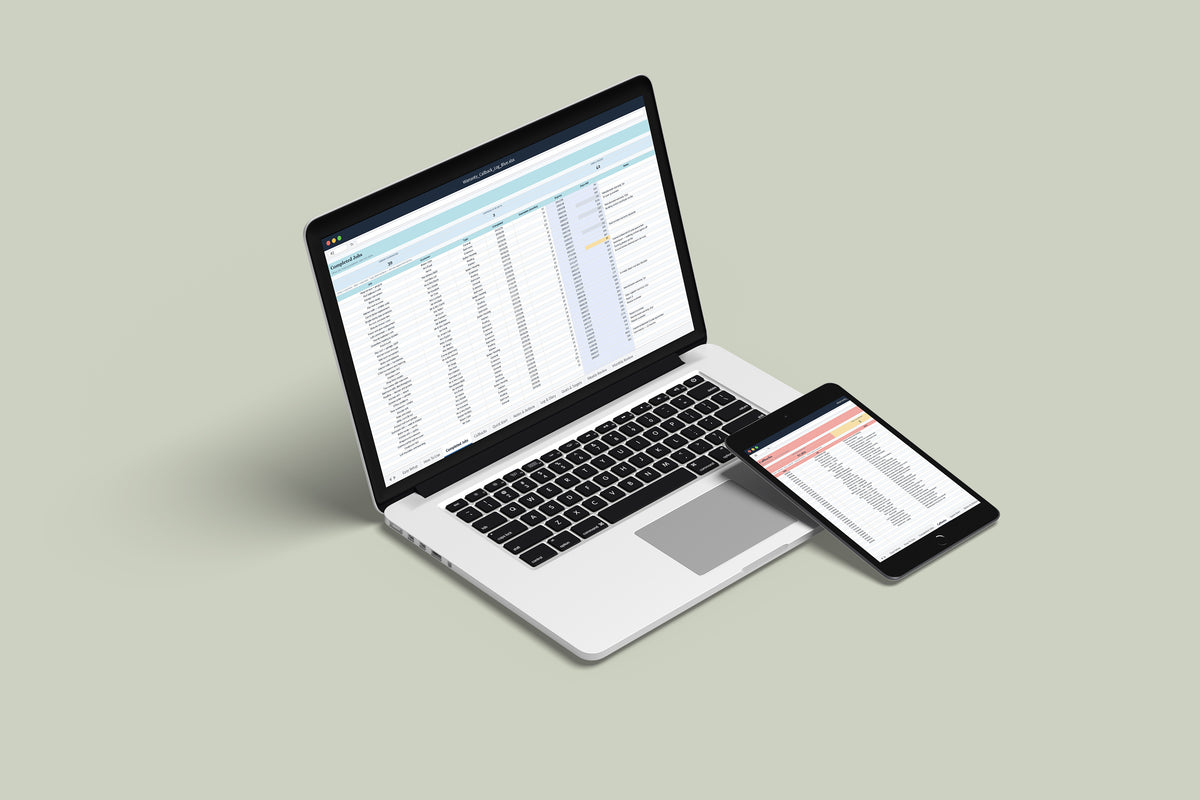 Warranty Callback Log Excel template on a MacBook and iPad