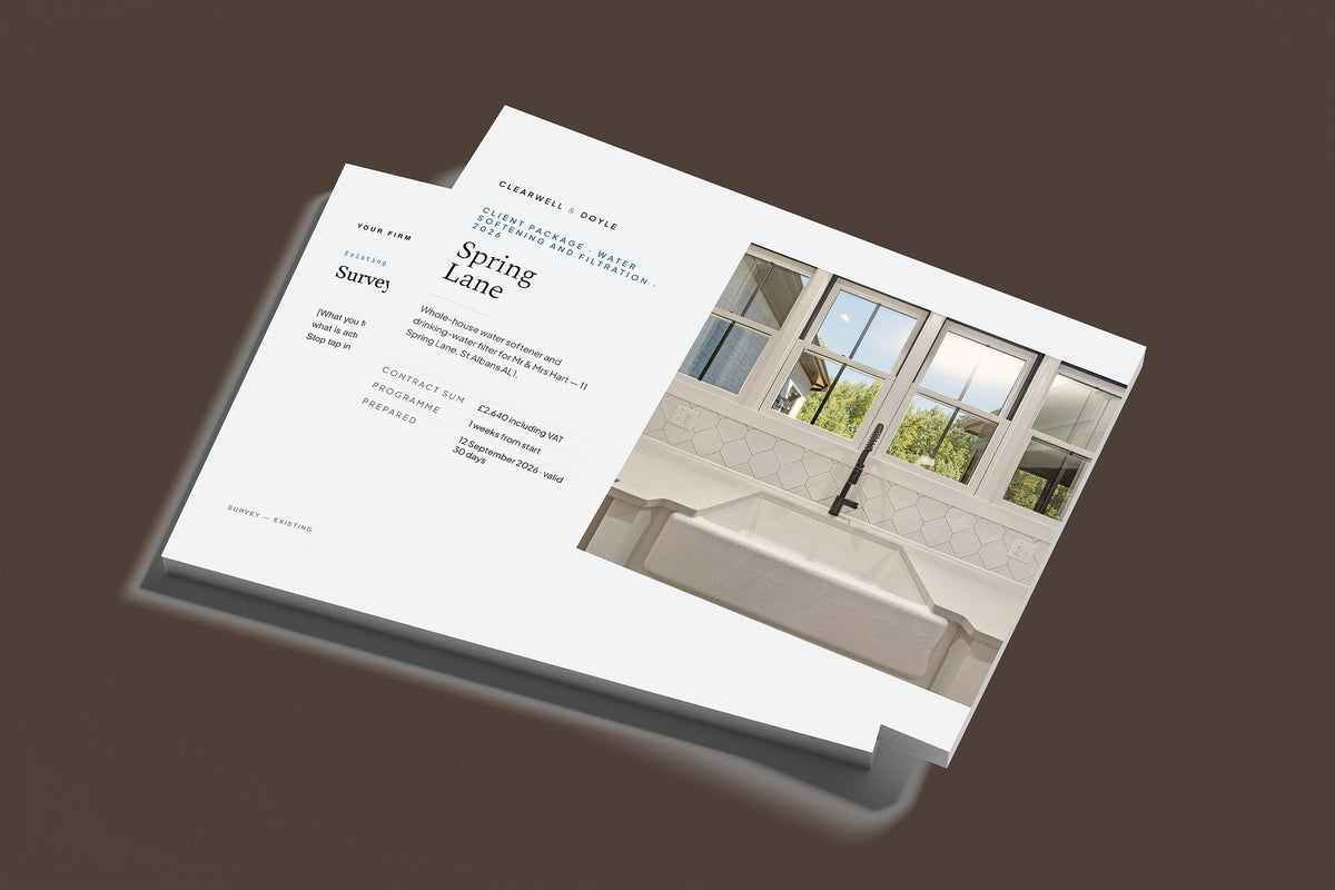 Water Softening and Filtration Client Package, Slate colourway, stacked books mockup