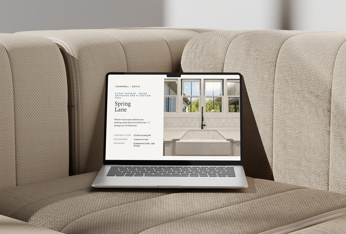 Water Softening and Filtration Client Package, Standard colourway, laptop screen mockup