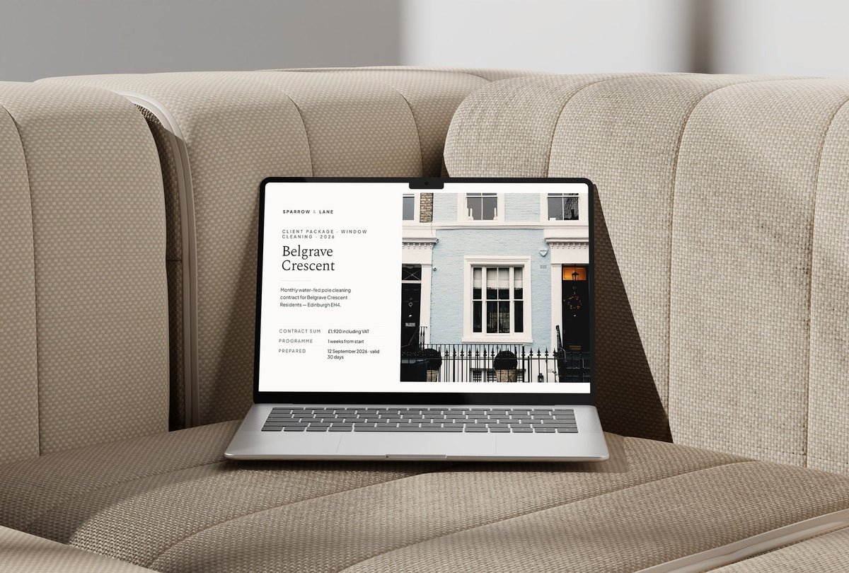Window Cleaning Client Package, Ivory colourway, laptop screen mockup