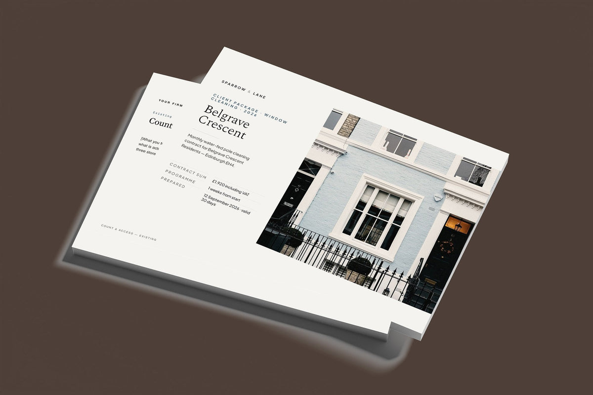 Window Cleaning Client Package, Standard colourway, stacked books mockup