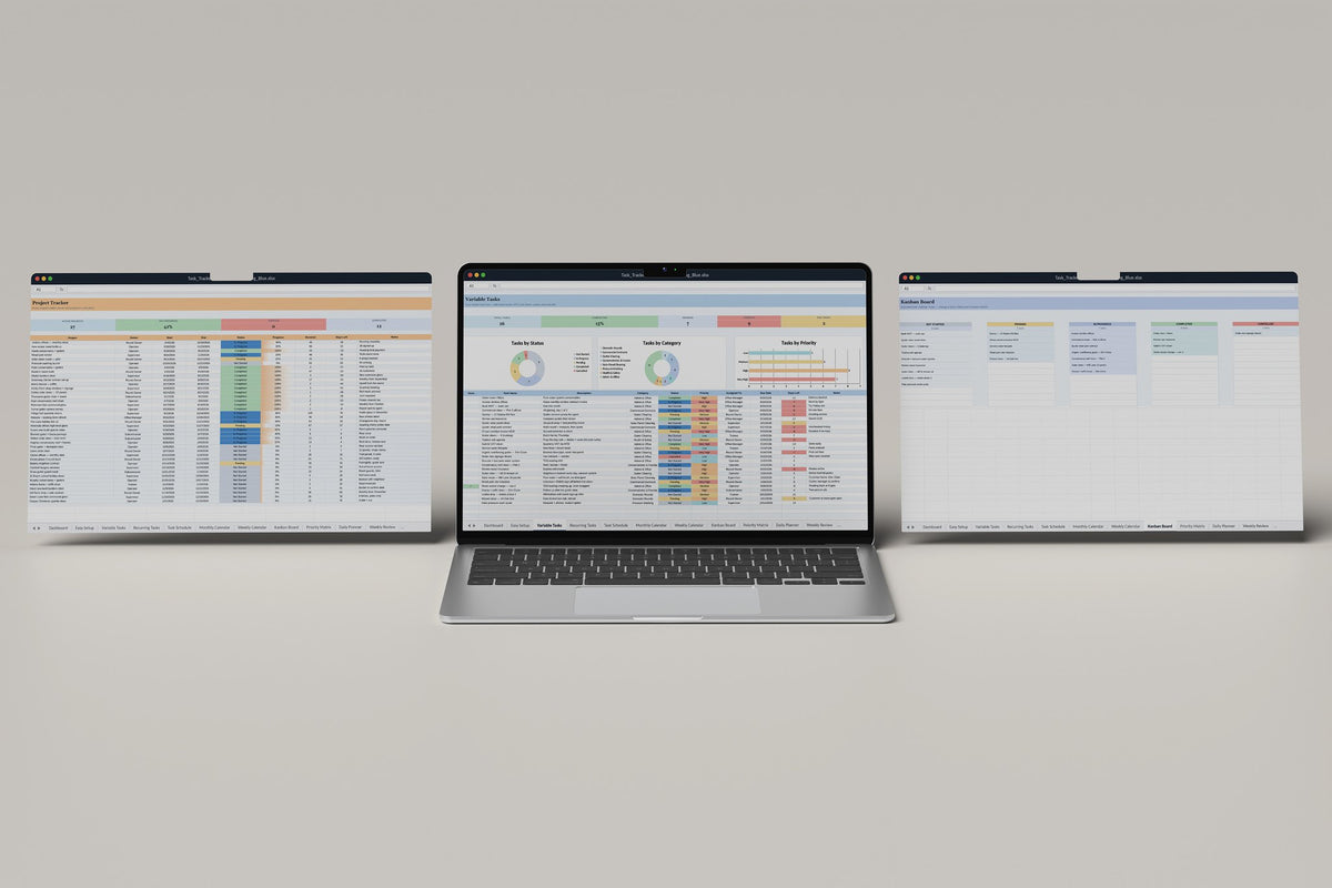 Window Cleaning Task Tracker 2.0 Excel template, Variable Tasks tab on a laptop screen