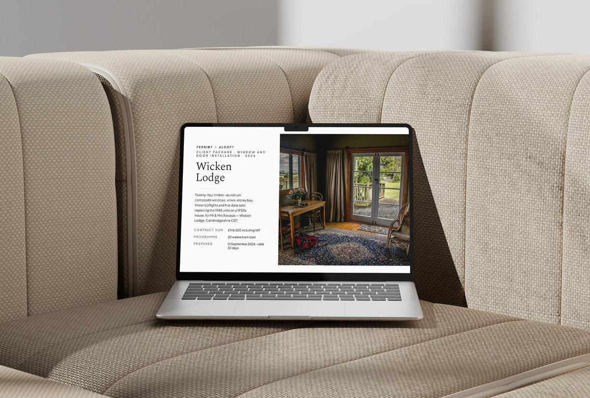 Windows and Doors Client Package, Ivory colourway, laptop screen mockup
