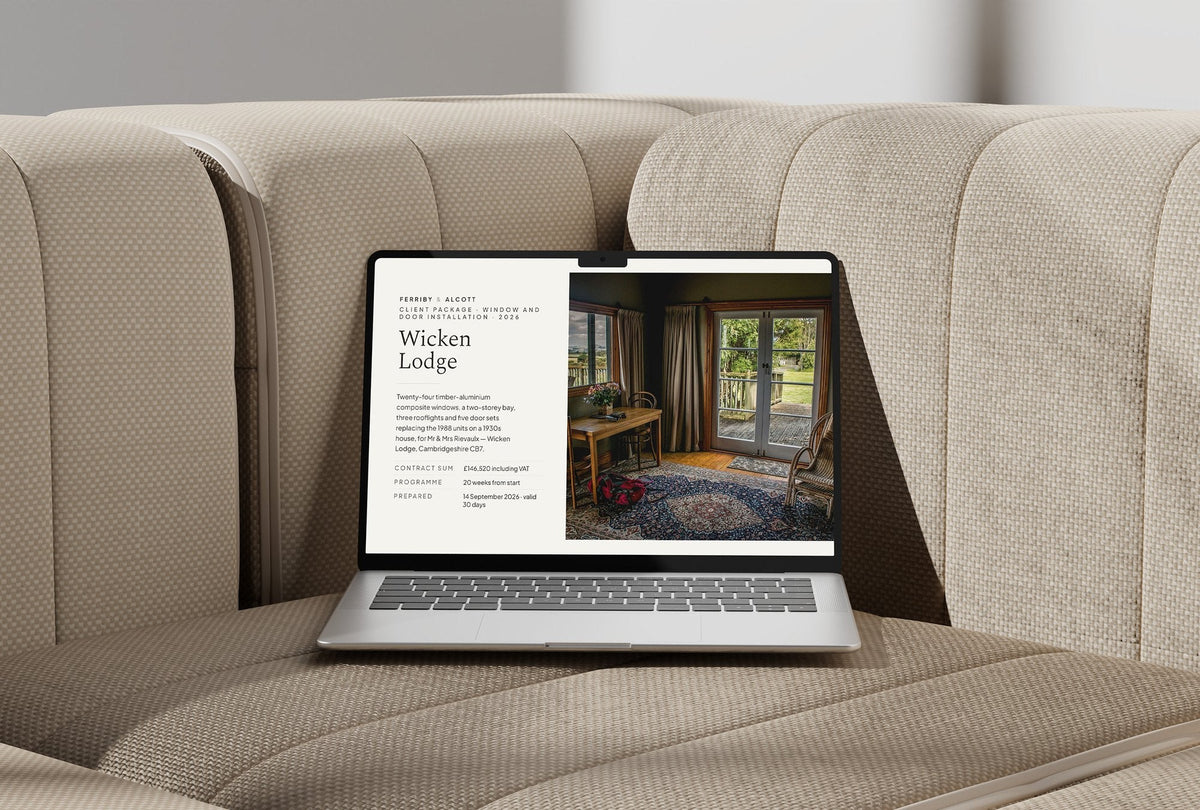 Windows and Doors Client Package, Oat colourway, laptop screen mockup