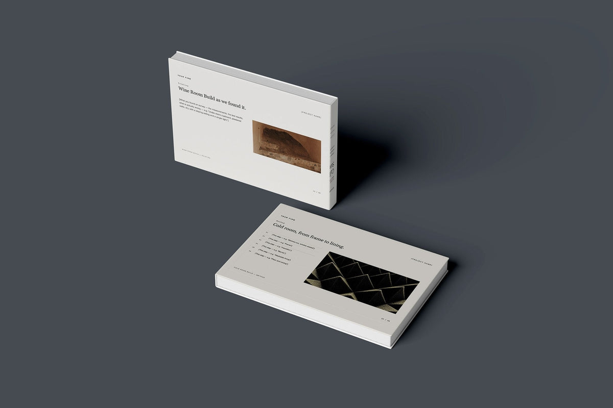Wine Cellar and Cold Room Client Package, Standard colourway, floating books mockup