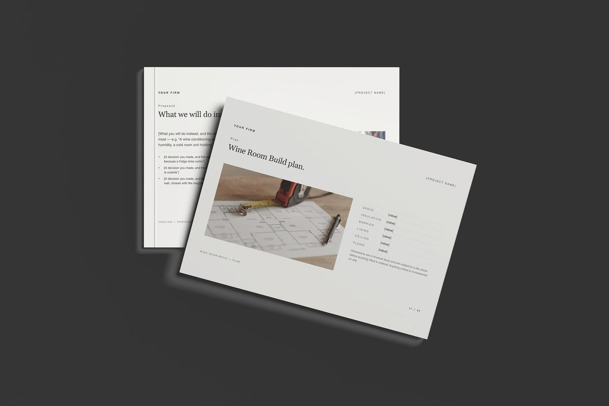 Wine Cellar and Cold Room Client Package, Standard colourway, front and back cover mockup